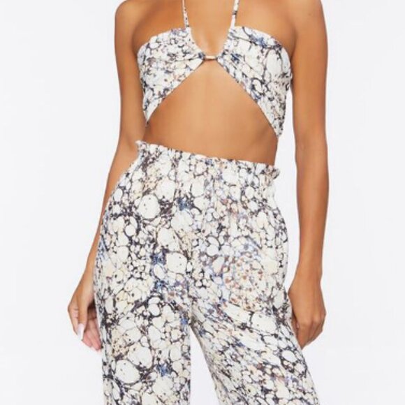 Forever 21 Satin Halter and Pant Set Marble print *Worn n Sitting in Bars w Cake - Picture 1 of 16